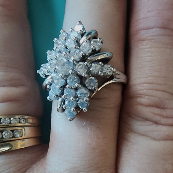 Vintage Sterling Silver & CZ Cocktail Ring for Women- Size 8-Very Good Condition - Picture 4 of 13